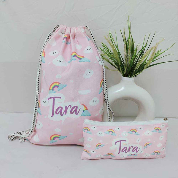 Rainbows Printed Kids Drawstring Bag & Pouch Combo